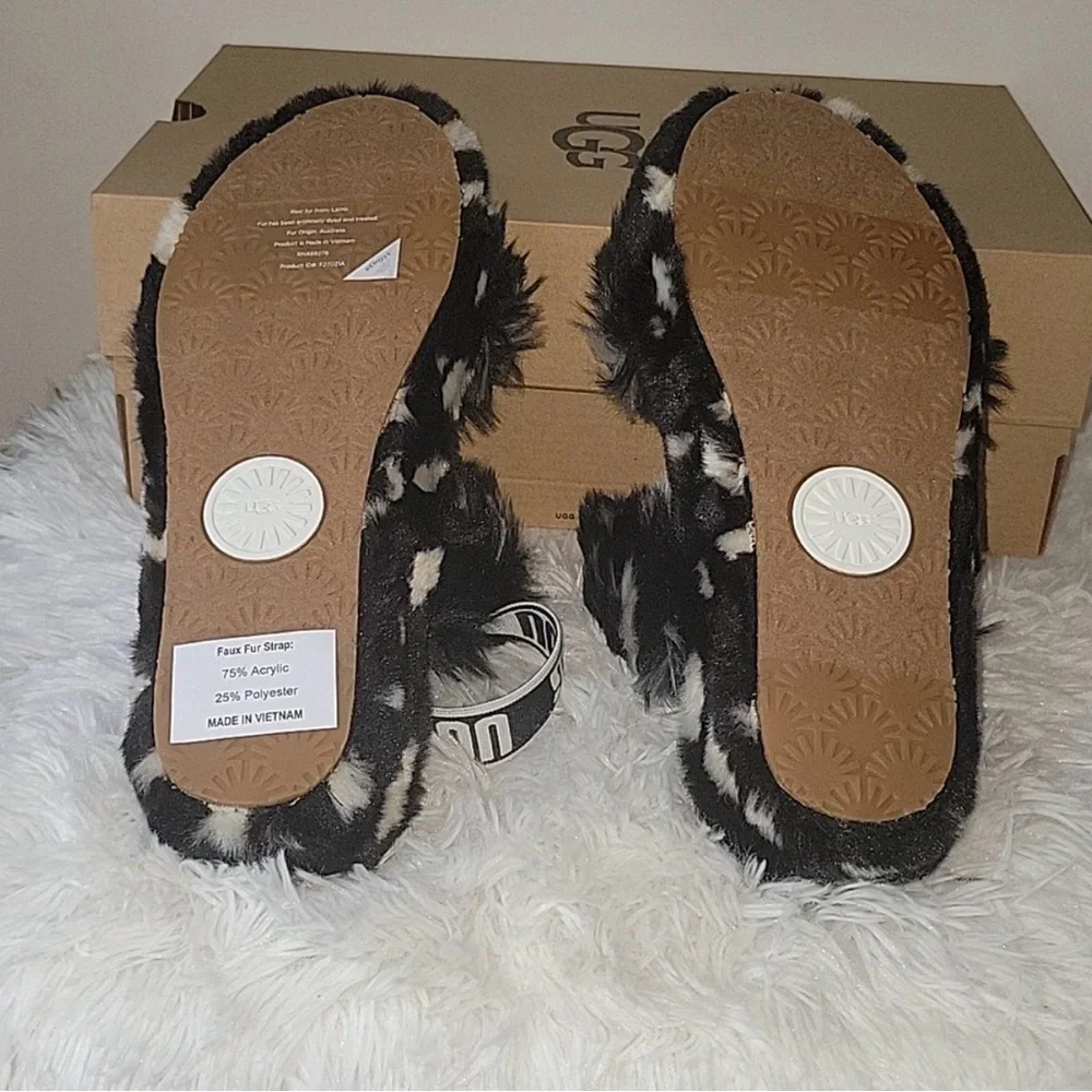 UGG Black and Cream Fluffy Slides Oh Yeah Spots Slippers size 9 - Picture 5 of 5